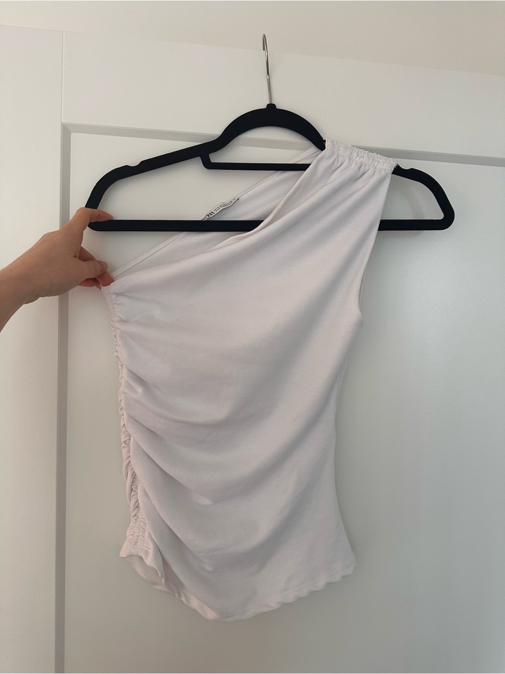 Zara One-Shoulder Ruched Camisole - White